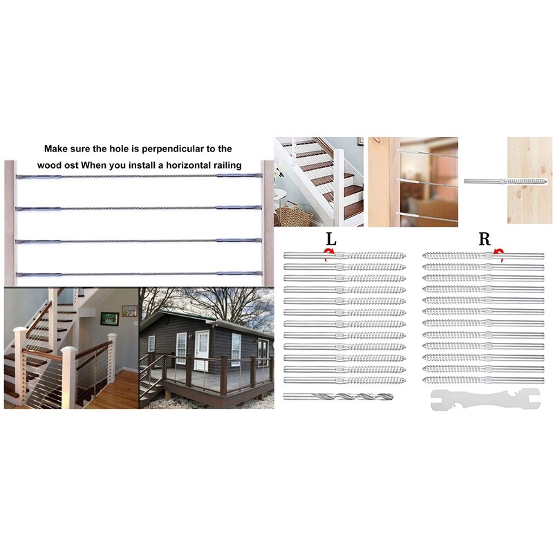 2 Set 316 Stainless Steel Right Left Handed Thread Swage Lag Screws,100mm & 1/8 Inch