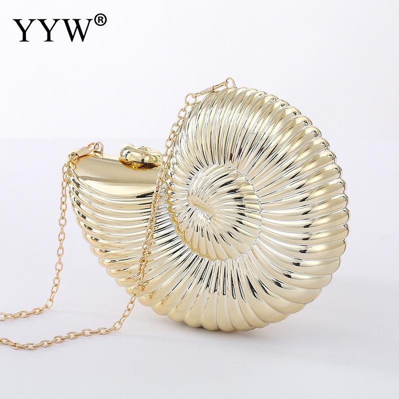 Gold Sliver Evening Clutch Women Chain Sling Shell Bags Party Wedding Crossbody Bags For Women Small Cute Purse Clutches: gold