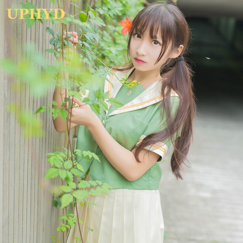Uniforme de escuela secundaria verde para niñas, uniformes de Sailor, estilo pijo
