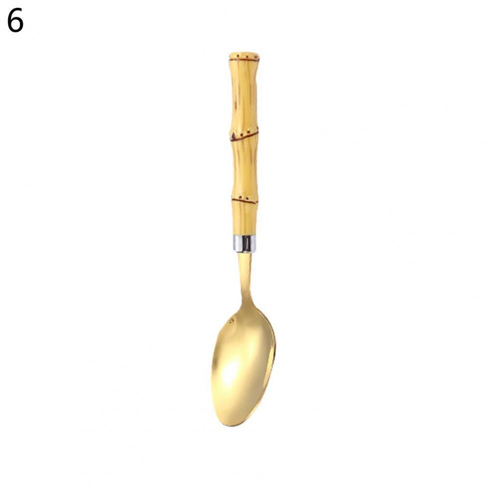 Taart Lepel Rvs Bamboe Handvat Roeren Vork Bestek Set Vorken Messen Lepels Theelepel Bestek Levert: 6