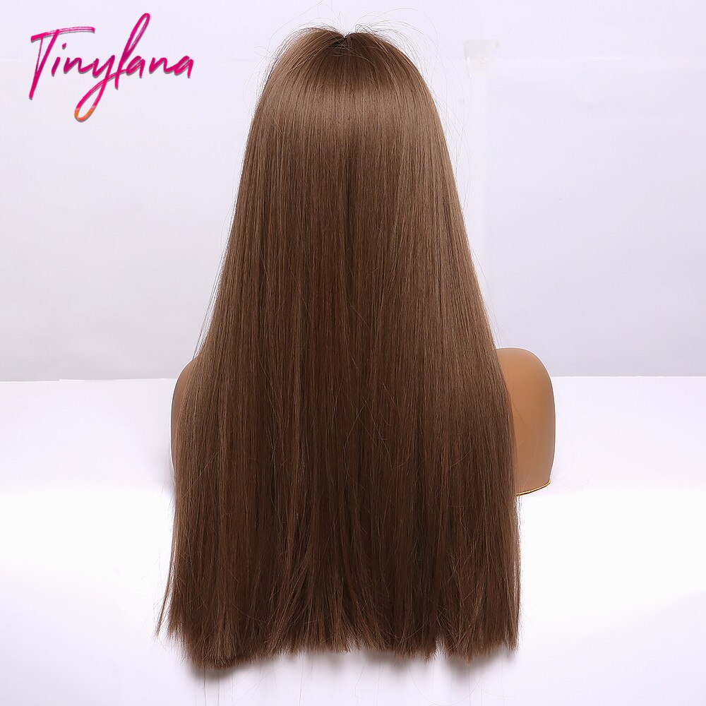 sehr klein LANA Synthetische Haar Perücken mit Pony Lange Gerade Dunkelbraun Perücken für Frauen afro Hohe Temperatur Faser Cosplay Partei perücken