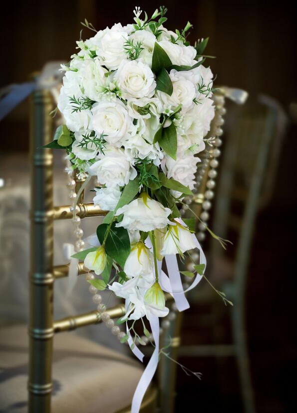 Ramos De novia blancos en cascada, rosas De boda, orquídea Artificial, flor De seda hecha a mano, ramo De boda , nueva s161