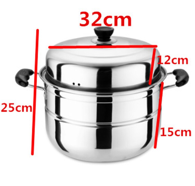 Stainless Steel two Three layer Thick Steamer pot Soup Steam Pot Universal Cooking Pots for Induction Cooker Gas Stove steam pot: 32cm  2 Layer