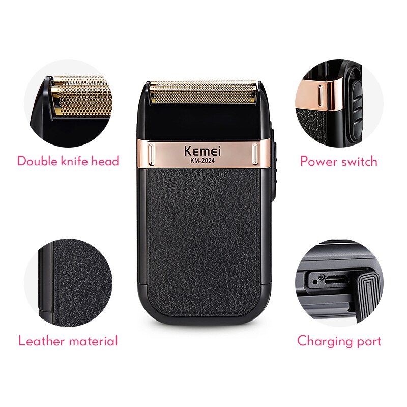 Afeitadora Kemei recargable para hombres, cortadora de barba, Afeitadora eléctrica, máquina de afeitar, cuchilla doble, impermeable, cuidado facial