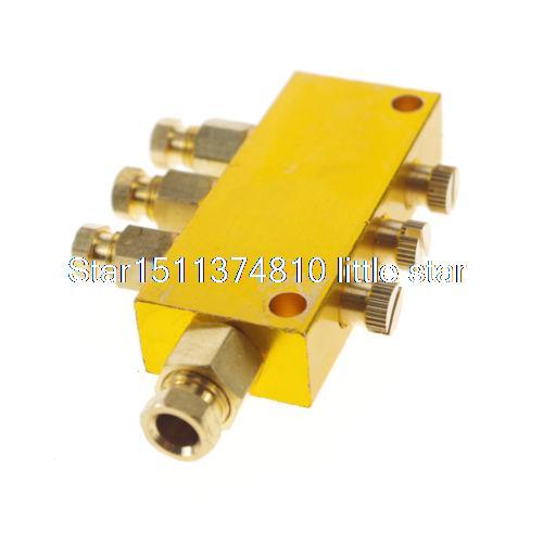 1 x Brass 3 Ways Adjustable Oil Distributor Valve Manifold Block 6mm in 4mm out