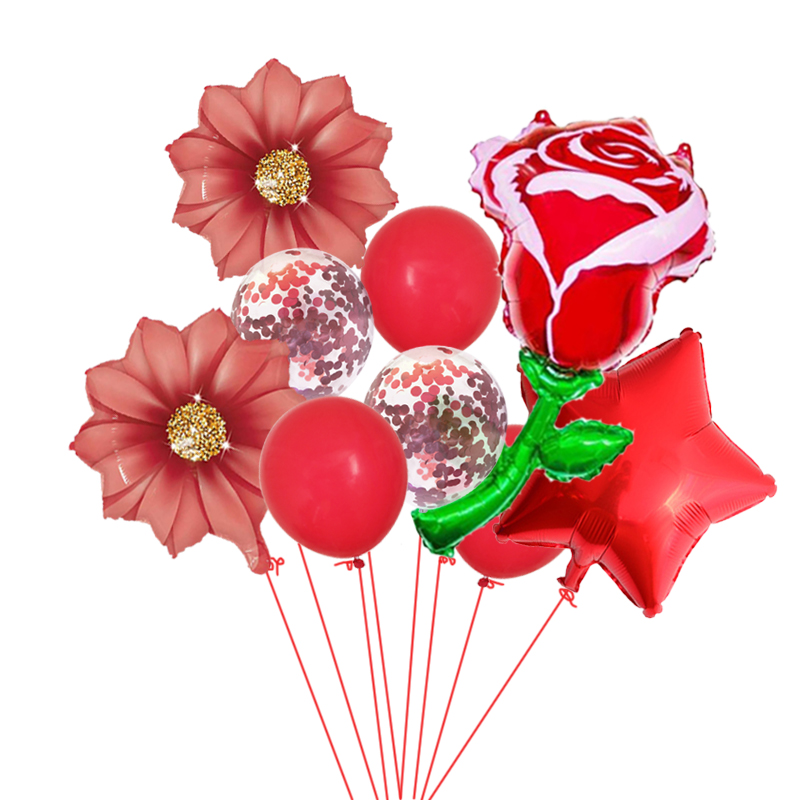 9 stk solsikke tusenfryd rose folie ballonger rosa hvit blomst luft globos baby dusj valentines bryllup bursdagsfest dekorasjoner: Rød rose