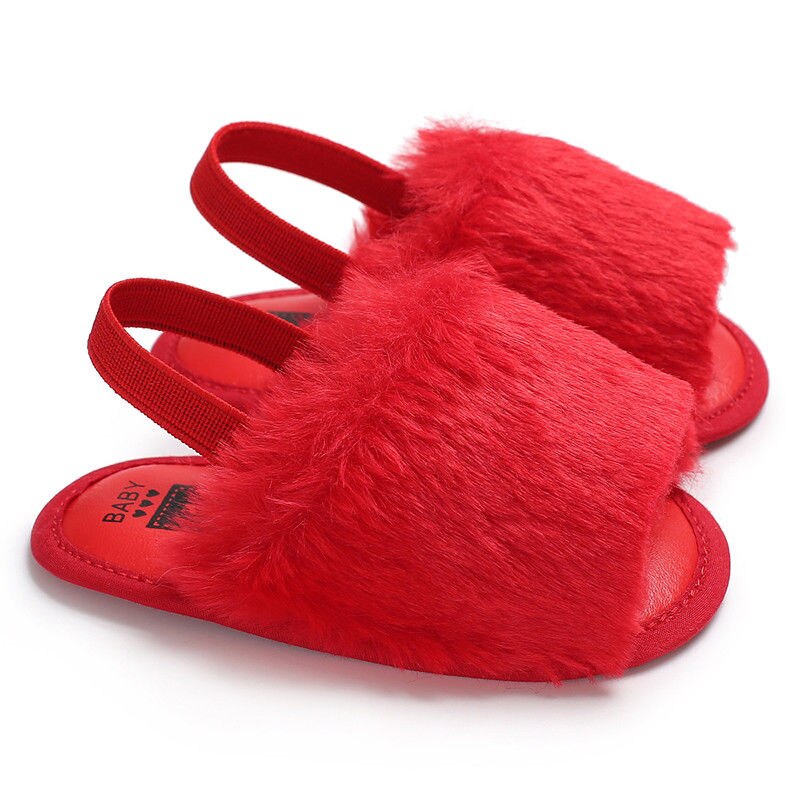 PUDCOCO US Cute Toddler Baby Boy Girl Princess Fluffy Fur Sandals Slippers Crib Home Winter Warm Shoes 0-18M: Red / 12