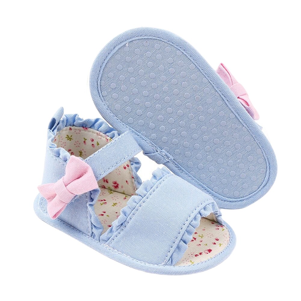 Baby Girls Crib Shoes Cute Summer Bowknot Floral Sandals Soft Anti-Slip Sole Toddler First Walkers