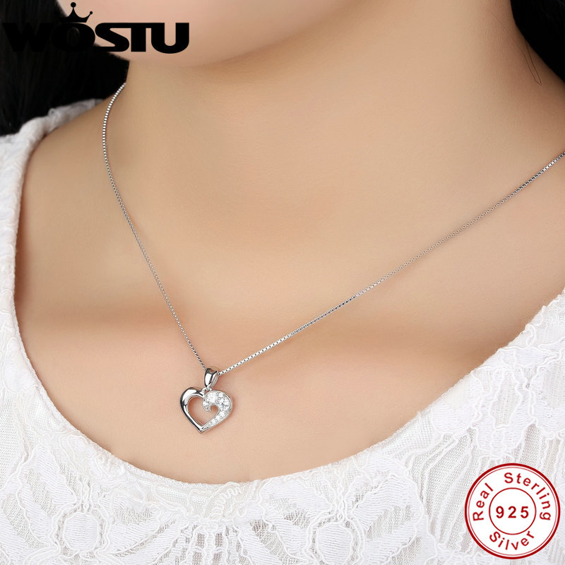 925 Sterling Silver Our Hearts & Love Pendant Necklaces Clear CZ for Women Girls Jewelry Birthday CQN028