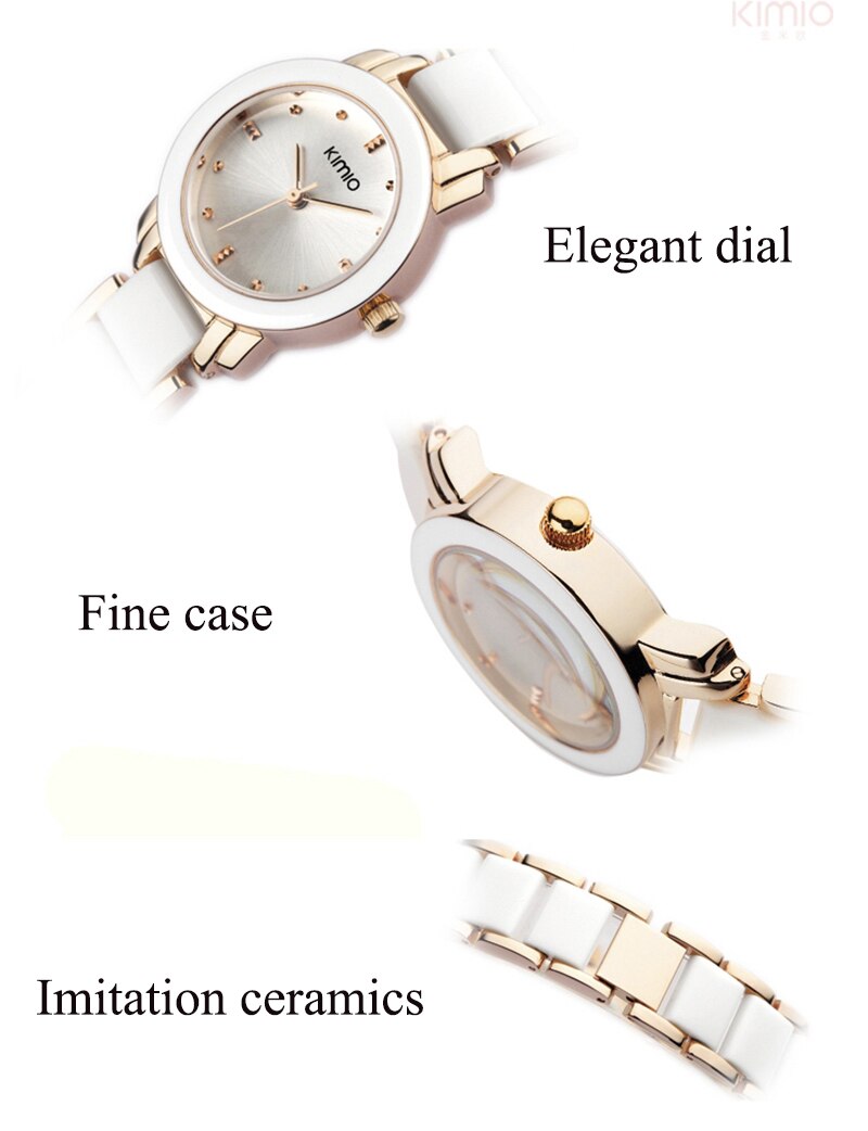 Kimio Frauen Armbinde Uhren Dame Kleid Quarzuhr Weiß Simulierte Keramik Armbanduhren Wasserdichte Uhr