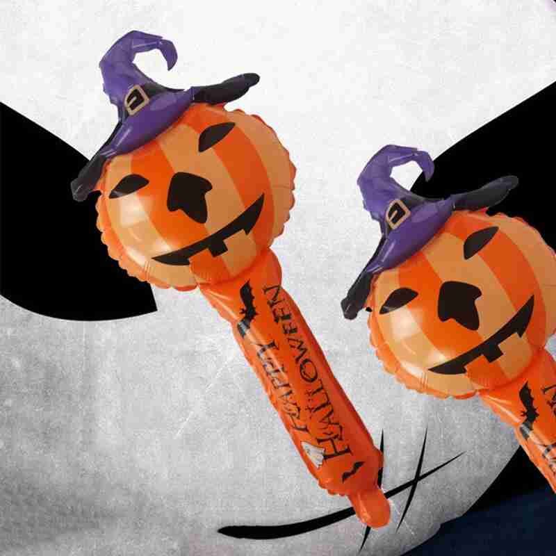Película de aluminio Halloween cabeza de calabaza bruja palo hinchable partido hecho a mano foto Prop DIY Decoración