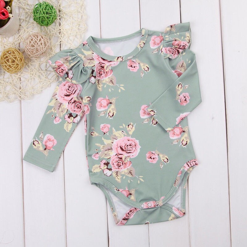 Mono para bebé niña con volantes de manga larga Floral primavera otoño