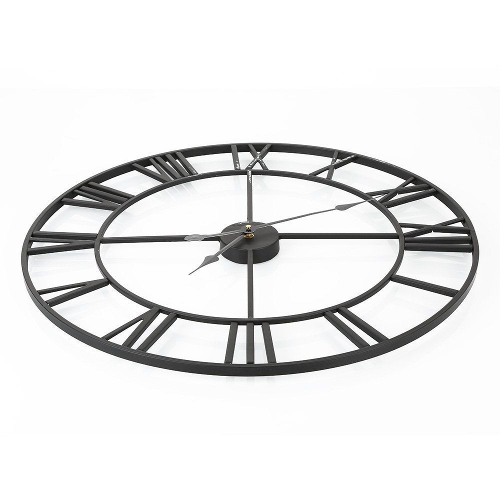 40/45cm nordiska metall romerska väggklockor retro järn runt ansikte svart guld stor utomhus trädgård klocka heminredning