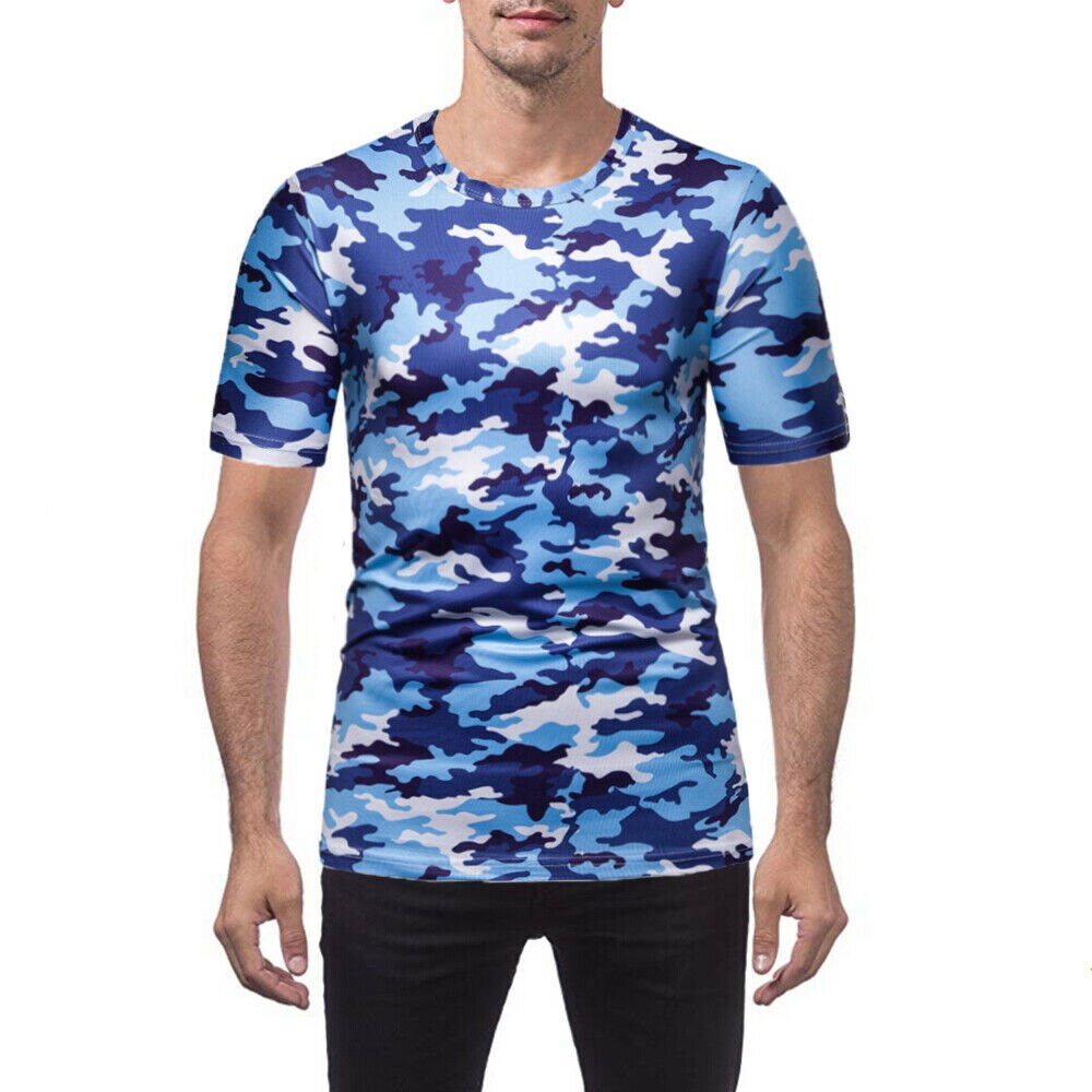 Camisetas entalladas informales para hombre, camiseta de manga corta para culturismo, camisetas de camuflaje informales, novedad de