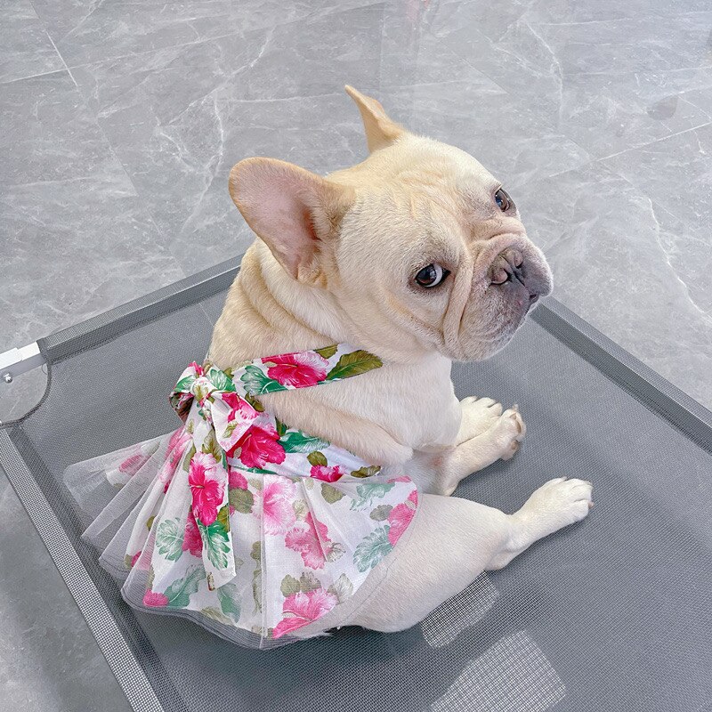Vestido para perro Bulldog francés, ropa de verano para perros pequeños, Chihuahua, Schnauzer, Yorkie, Pug, FHC07
