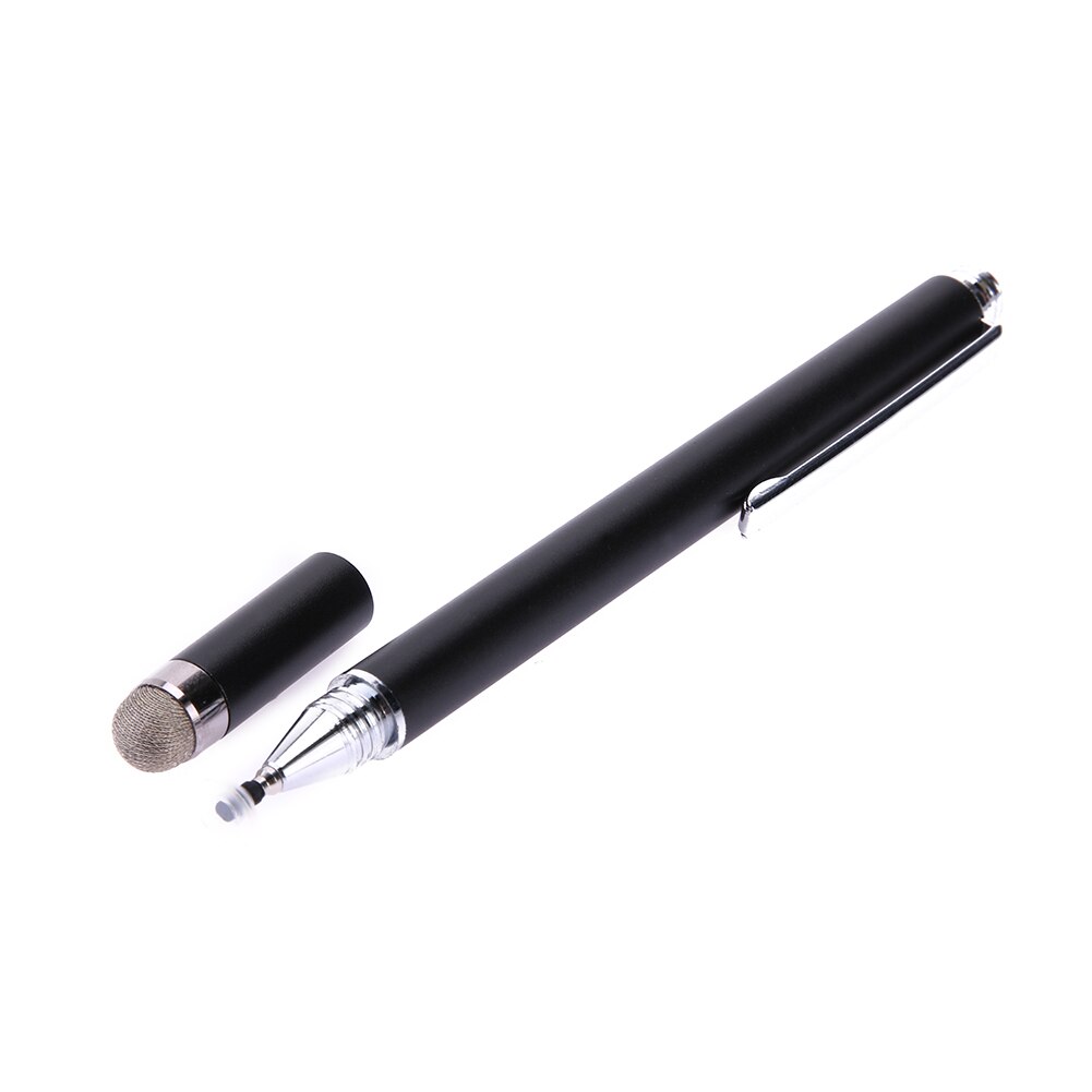 2 in 1 kapacitiv pen touch screen tegnepen stylus med ledende touch suger mikrofiber touch hoved til tablet pc: Sort