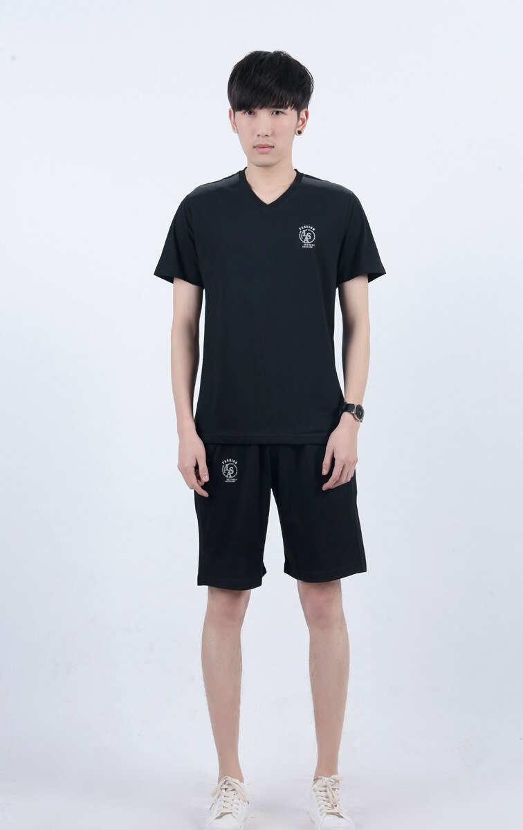 Men Cotton Homewear Pajamas Set pijama hombre verano	Summer Man Pjamas Suit Men's Sleep Shirt Home Pants Nightwear for Men: Black / XXL