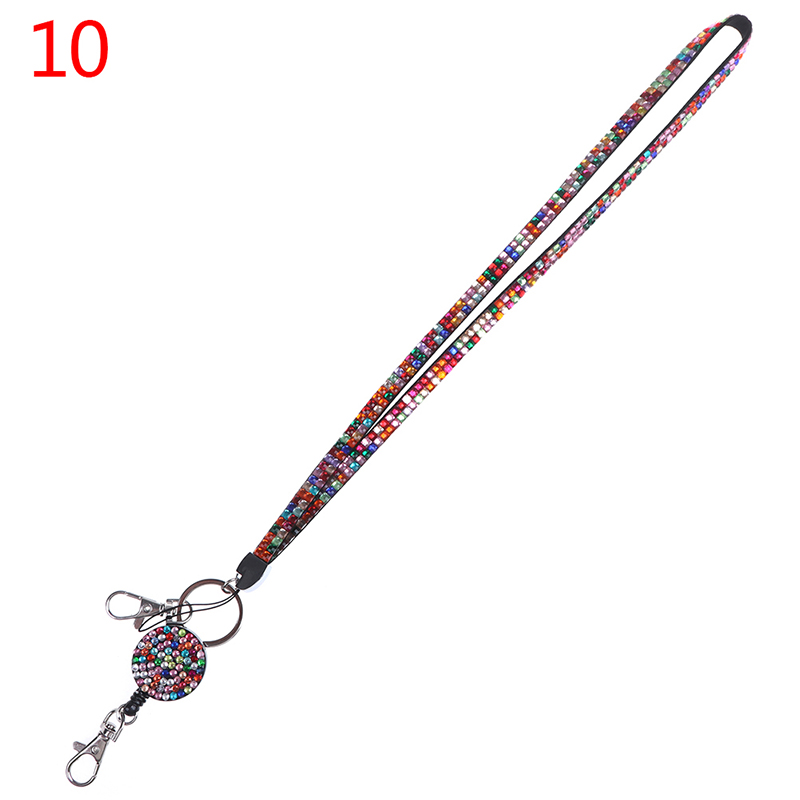 1Pc Lanyard Crystal Rhinestone Mobile Phone Neck Strap Key Holder Rhinestone Lanyard Badge Reel 11 color: A10