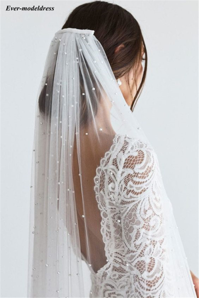 Eine Schicht Hochzeit Schleier Mit Kamm Perlen Weiß Elfenbein Weiche Tulle Braut Schleier Günstige Hochzeit Zubehör