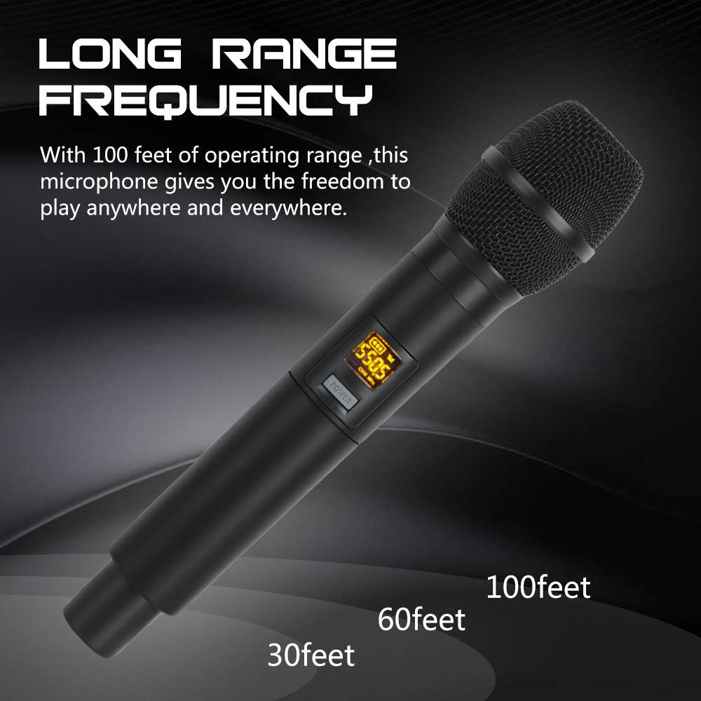 Wireless Microphone System Dual Cordless Handheld Microphone 2 Channel Cordless Microphone Kit For Studio Karaoke