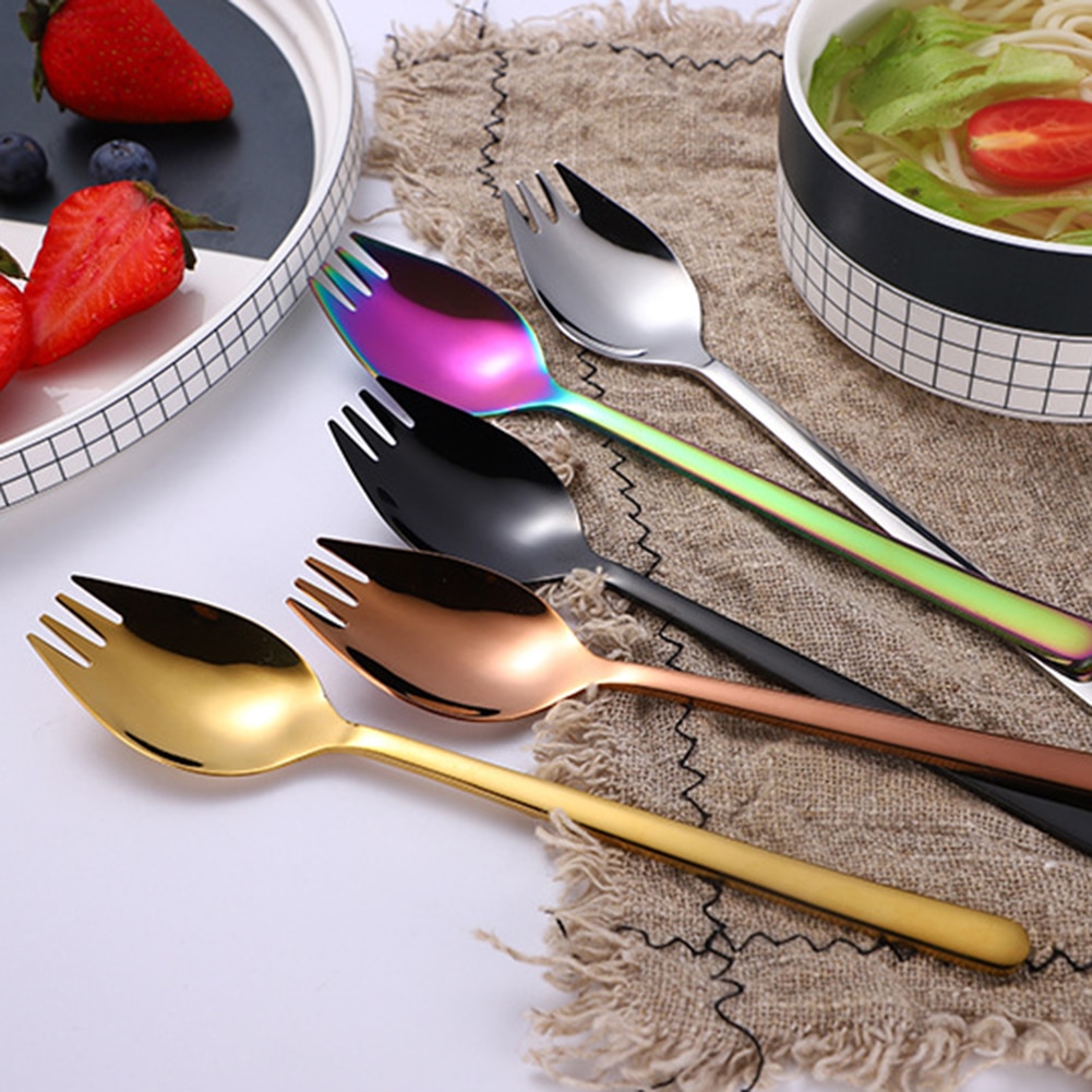 2in1 Multifunction Spork Stainless Steel Spoon Fork Portable Noodle Fruit Salad Forks Outdoor Travel Fork Kitchen Tools