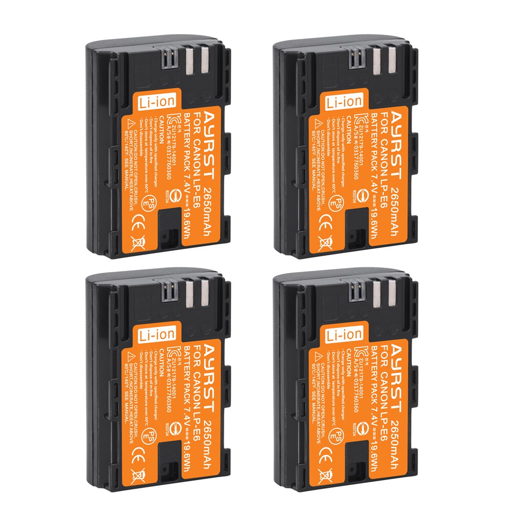 Batterie 2650mAh LP E6 LPE6 LP-E6 E6N + double chargeur LED pour appareil photo Canon EOS 5DS R 5D Mark II 5D Mark III 6D 7D 70D 80D: 4 Battery