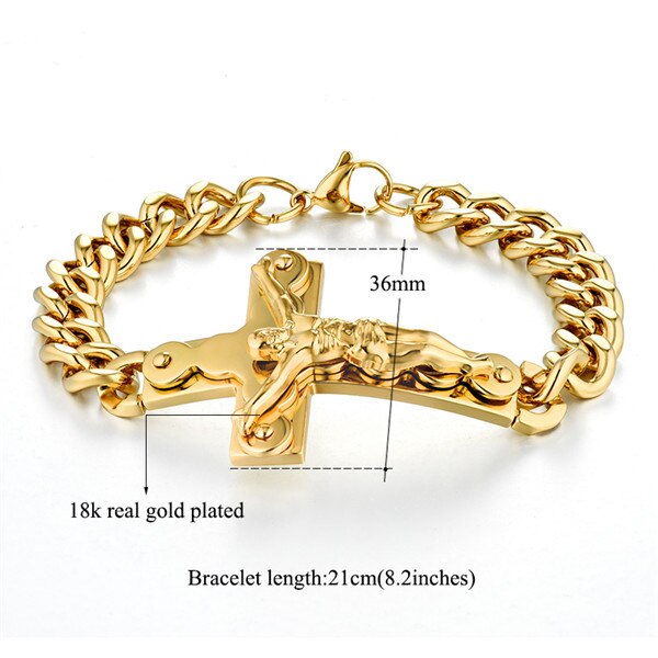 Bracciale da uomo in acciaio inossidabile con croce di gesù braccialetti da uomo pulseira all'ingrosso da uomo braccialetti da polso Color oro per gioielli da uomo: SL934 Gold Color