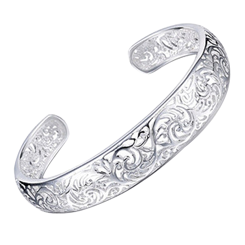 Women 925 Sterling Bezel Hollow Cuff Bangle Open Bracelet Stainless Steel Bracelet Vintage Jewelry