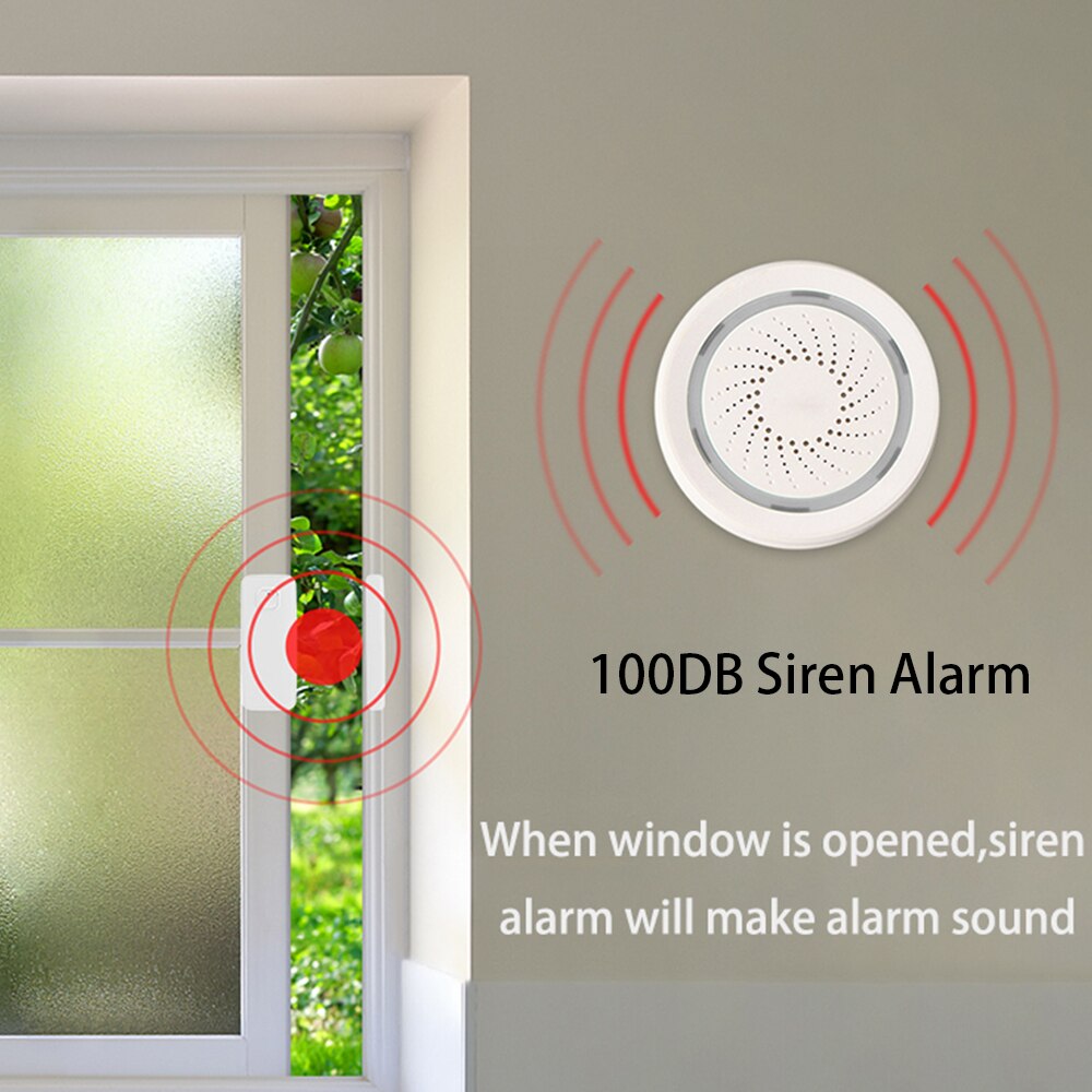 Tuya Alexa Google 100DB WiFi Siren Sound Alarm Scare Off Burgler Linkage with PIR Door Sensor Home Alarm Security System Kit