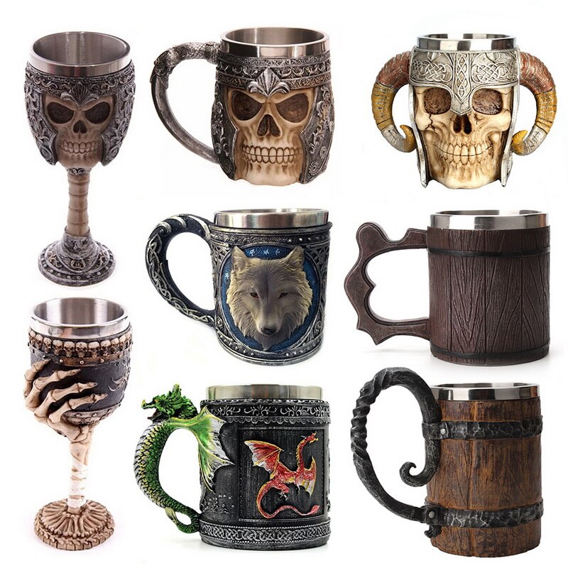 Retro harpiks rustfrit stål ølkrus kranium ridder halloween kaffekop viking te krus pub bar dekoration