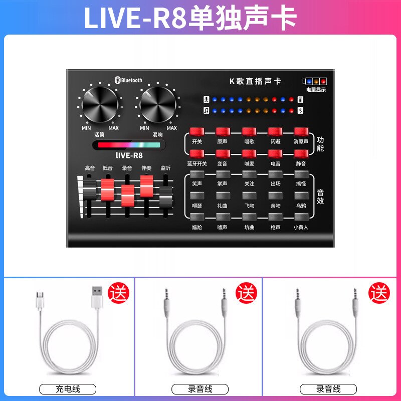 R8 Dal Vivo Scheda Audio Set di Ancoraggio Canto Attrezzature Mobile Del Telefono Voce Microfono Del Computer Microfono per Tutti I K Canzone Utile Del Prodotto: V8 Alone Sound Card