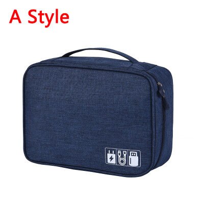 Power Bank Usb Travel Accessoires Digitale Tas Grote Shockproof Gadgets Pouch Elektronische Lader Kabel Oortelefoon Opbergtas: A Style Dark blue