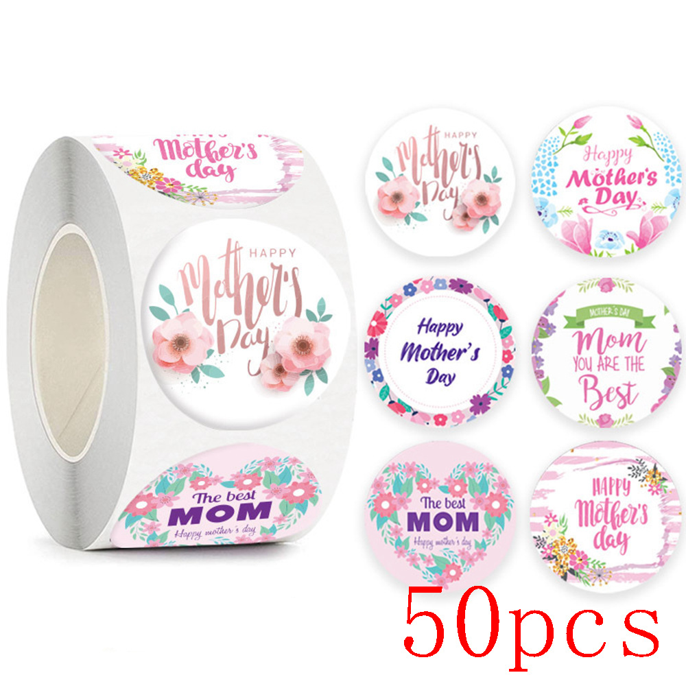 50-500 Stuks Gelukkige Moeders Dag Stickers Ronde Bedankjes Stickers Voor Cadeaubonnen Decoratie Envelop Zegels Cadeaupapier Feest Gunst: Deep Blue