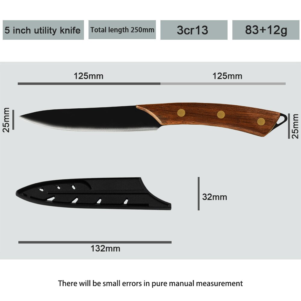 Damask Stainless Steel 5PCS Black Matte Hollow Blade Kitchen Knife Set Chef Knife Slicing Knife Wood Handle Kitchen Cleaver: 5 inch utility