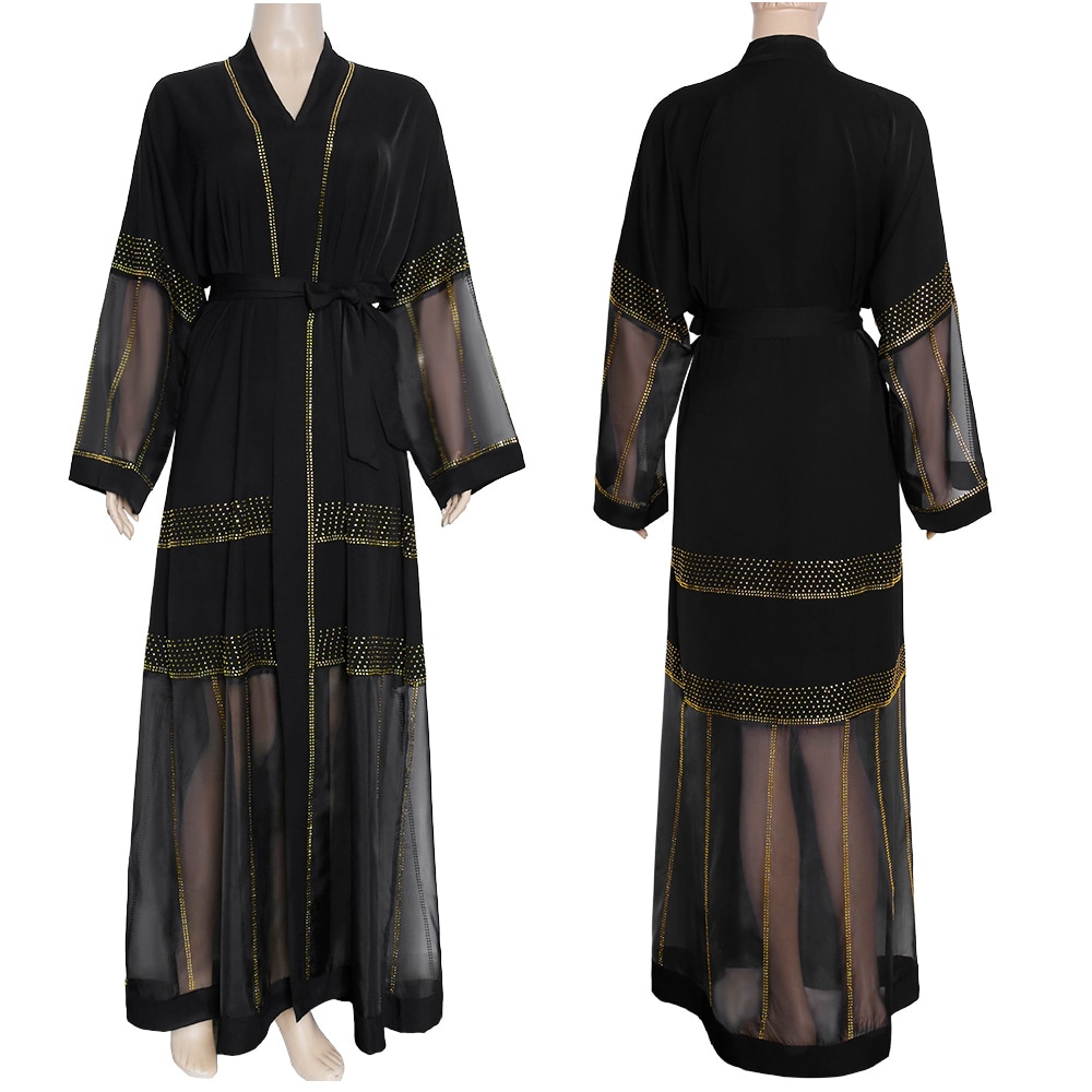 Md sort abaya dubai tyrkiet muslimsk hijab kjole caftan marocain arabe islamisk tøj kimono femme musulmane djellaba  s9017