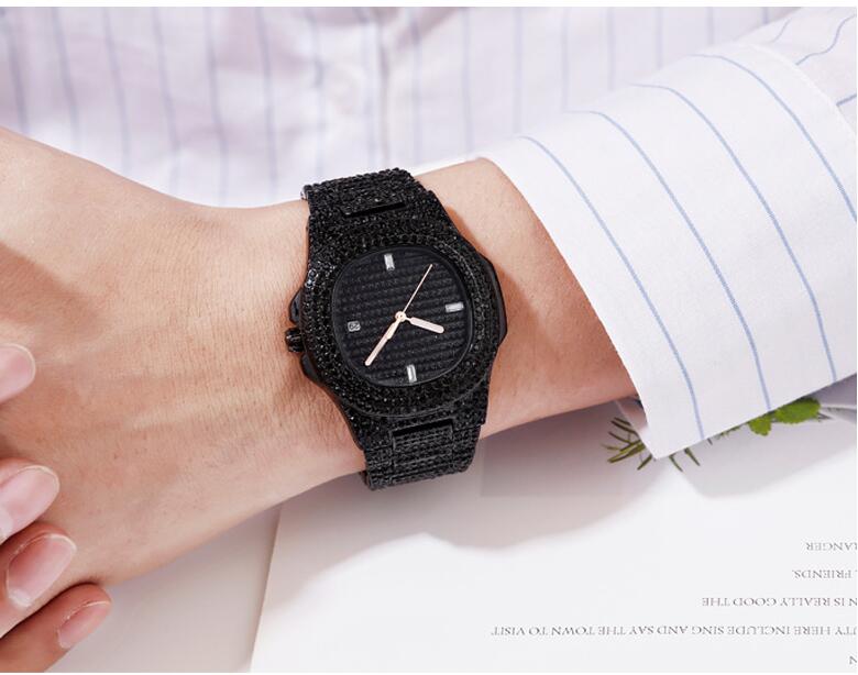 Gold Watch Men Luxury Brand Diamond Mens Watches Top Brand Luxury Iced Out Male Quartz Watch Calender Unique For Men