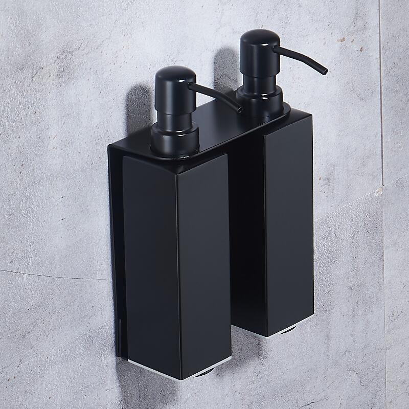 304 Stainless Steel Black Liquid Soap Dispenser Kitchen Sink Soap Container Bathroom Shampoo Box Wall Mounted Detergent Bottle: Double cup 3