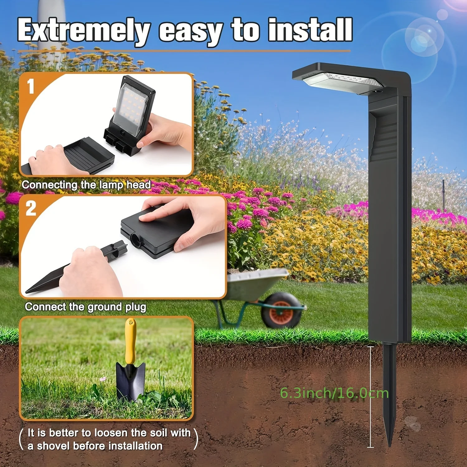 Solar-Rasenlampen für den Außenbereich, Gartenlampen, langlebige Kunststoff-Wegeleuchten, ideal für Außenbeleuchtung auf der Auffahrt, Rasen, Terrasse, Gehweg