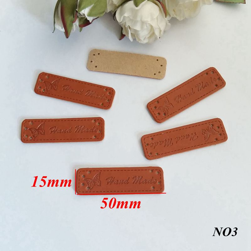 10pcs PU Leather Labels Handmade garment Labels 15MM*50MM for Crafts Brown Handicraft Sewing label