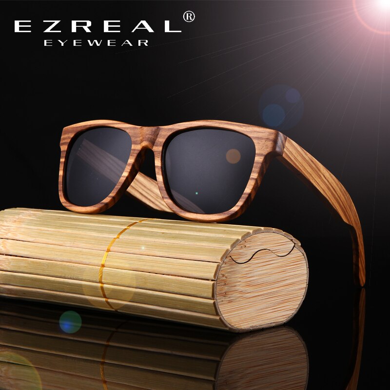 EZREAL Real Top Bamboe Hout Houten Zonnebril Gepolariseerde Handgemaakte Hout Mens Sunglass Zonnebril Mannen Gafas Oculos De Sol Madera