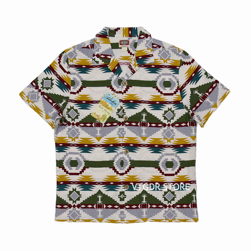 BOB DONG indio tótem Loop Collar camisas verano hombres Slubby C/F mangas cortas