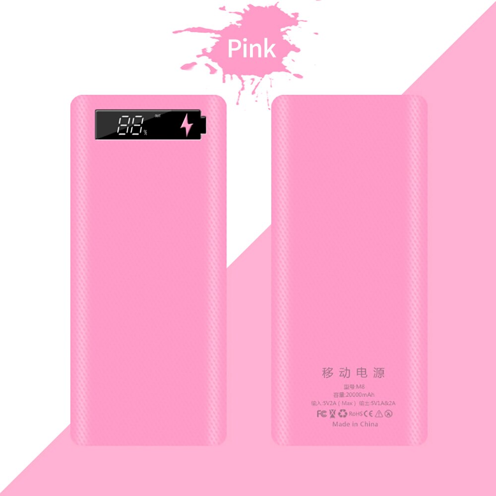 Forskrto 5V Dual USB 8*18650 Power Bank Type C USB Battery Box Mobile Phone Charger DIY Shell Case For IPhone X Samsung S10 Plus: Pink digital