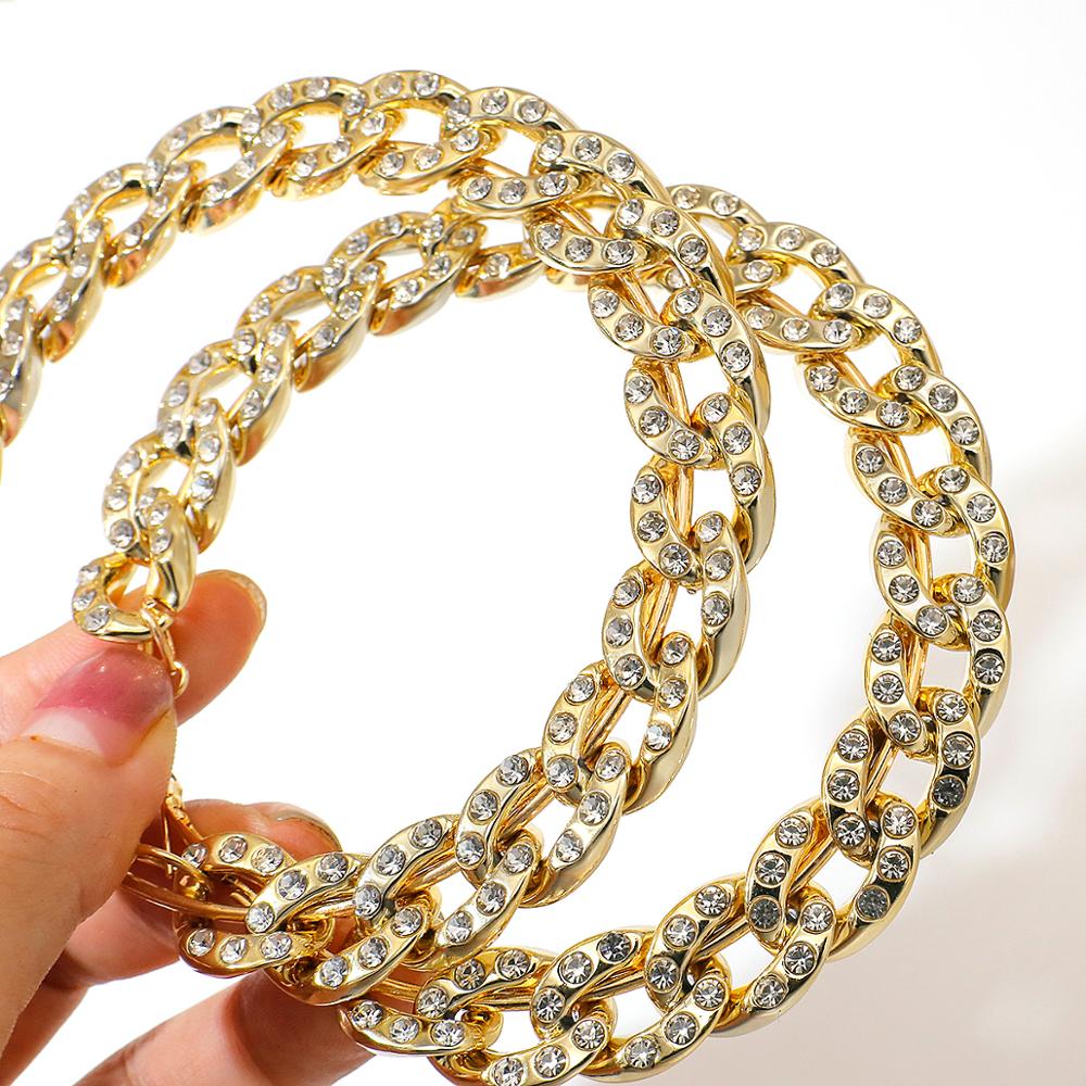 AMORCOME Rhinestone Chain Hoop Earrings For Women Big Circle Round Earrings Brincos Female Statement Jewelry