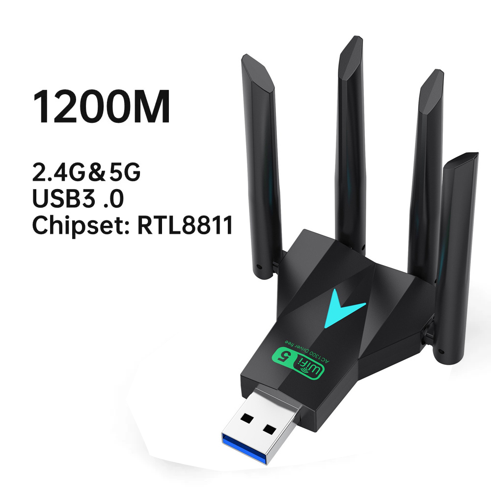 1200Mbps WiFi USB Adapter Dual Band 2.4G 5Ghz Wi-Fi Dongle With 4 Antenna USB3.0 High-Speed Wireless Card Receiver For PC Laptop: Gold