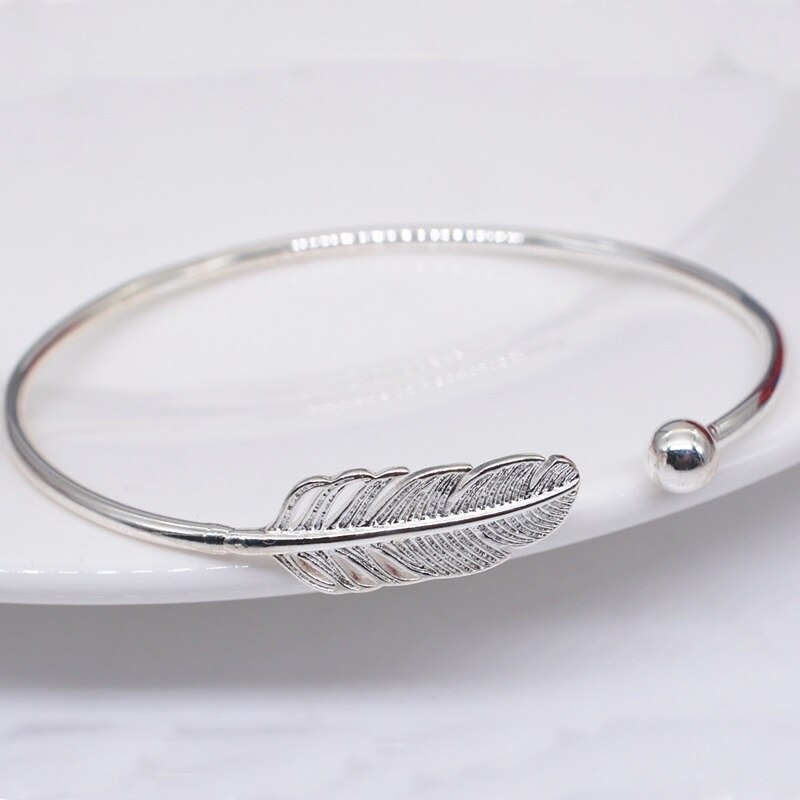 OMHXZJ Europese Mode Vrouw Meisje Party Wedding Leaf Open 925 Sterling Zilveren Manchet Bangle BA15: Default Title