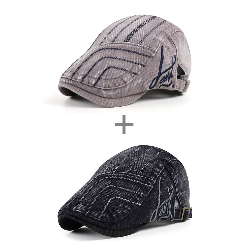 [AETRENDS] Washed Denim Newsboy Cap Men Peaked Flat Caps Artist Hat Casual Berets Hat Z-10139