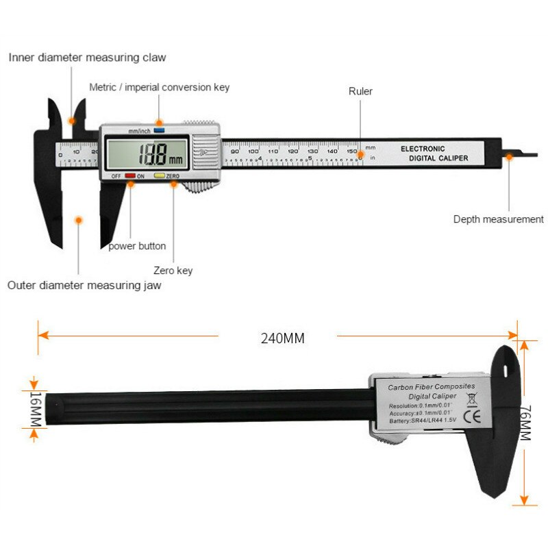 Calibrador de plástico de alta resistencia, herramientas de medición de diámetro, Calibre Vernier Digital electrónico, 0-150mm