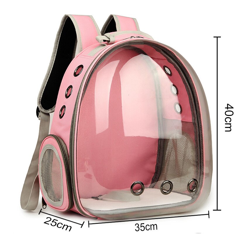 Kattepose åndbar bærbar kæledyrs taske udendørs rejse rygsæk til kat og hund gennemsigtig plads kæledyrs rygsæk: Lyserød