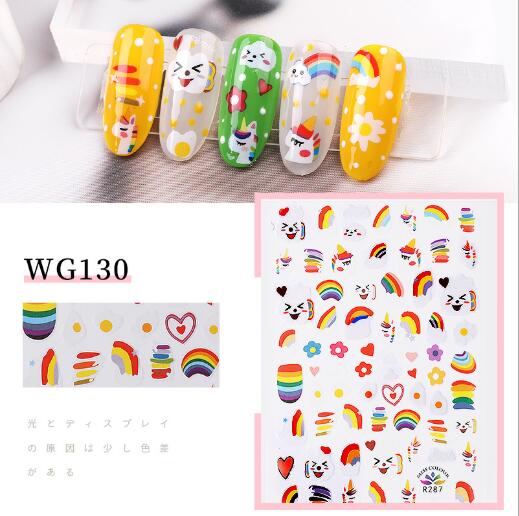 2020 nye! 3d klistermærker blandede børn negle klistermærker blomst tegneserie frugt klistermærke til børn nail art værktøj manicure tilbehør: 130
