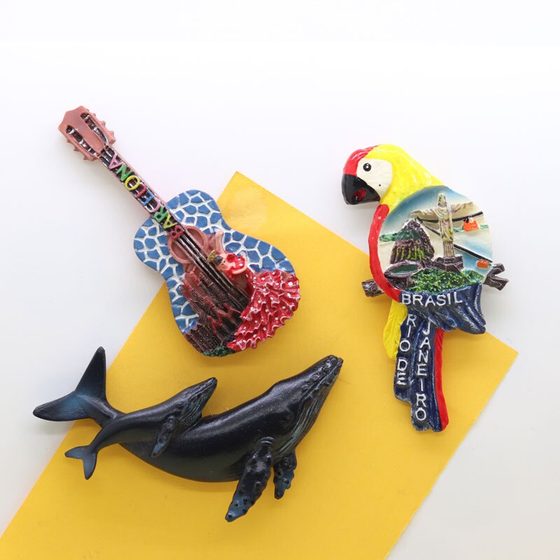 Magneet Brazilië Barcelona Souvenir Bass Papegaai Souvenir Kleurrijke Hars Stereo Keuken Decoratie Magnetische Sticker Plakken